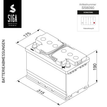 Preview: SIGA AGM Dynamik Autobatterie 80Ah 12V