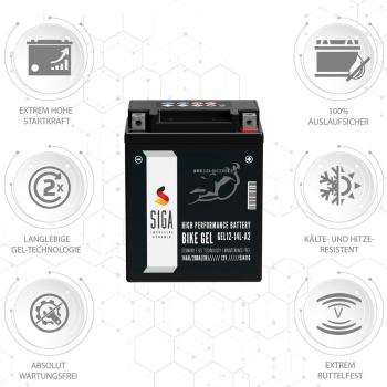 Preview: SIGA Bike Gel Motorrad Batterie YB14L-A2 14Ah 12V
