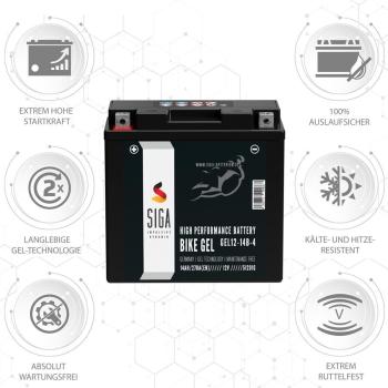 Preview: SIGA Bike Gel Motorrad Batterie YT14B-4 14Ah 12V
