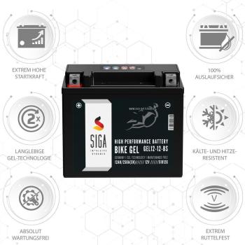 Preview: SIGA Bike Gel Motorrad Batterie YTX12-BS 12Ah 12V