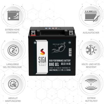 Preview: SIGA Bike Gel Motorrad Batterie YTX14-BS 14Ah 12V