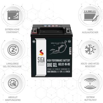 Preview: Batterie moto gel SIGA Bike 16 Ah 12 V