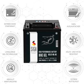 Preview: SIGA Bike Gel Motorradbatterie GEL12-10L-BS 11Ah 12V
