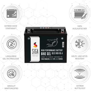 Preview: SIGA Bike Gel Motorradbatterie Y50-N18L-A 21Ah 12V