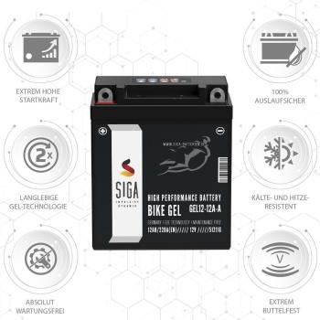 Preview: Batterie moto gel SIGA Bike YB12A-A 12 Ah 12 V
