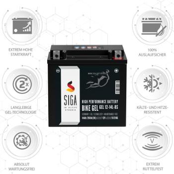 Preview: Batterie moto SIGA Bike Gel YTX14L-BS 14 Ah 12 V