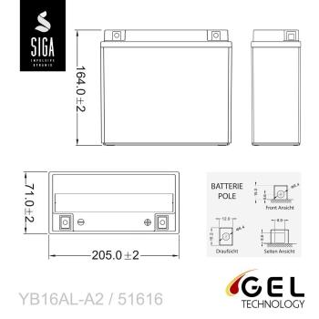 SIGA Gel Motorradbatterie YB16AL-A2 16Ah 12V