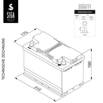 Preview: SIGA OPTILIFE Car Battery 85Ah 12V