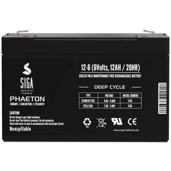 Preview: SIGA Phaeton AGM Deep Cycle Akku 12Ah 6V