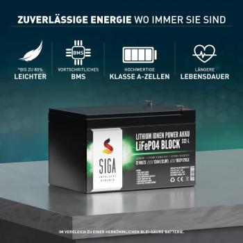 Preview: SIGA Lithium Batterie LiFePO4 12Ah 12V
