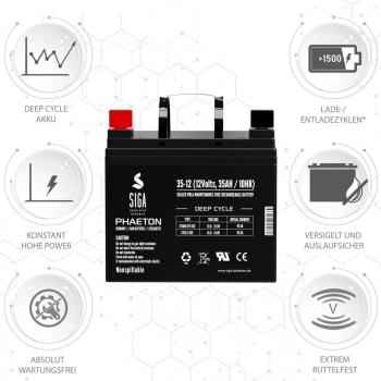 Preview: SIGA Phaeton AGM Deep Cycle Akku 35Ah 12V