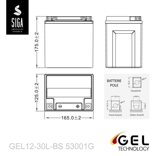 SIGA Bike GEL Motorradbatterie 30Ah 12V