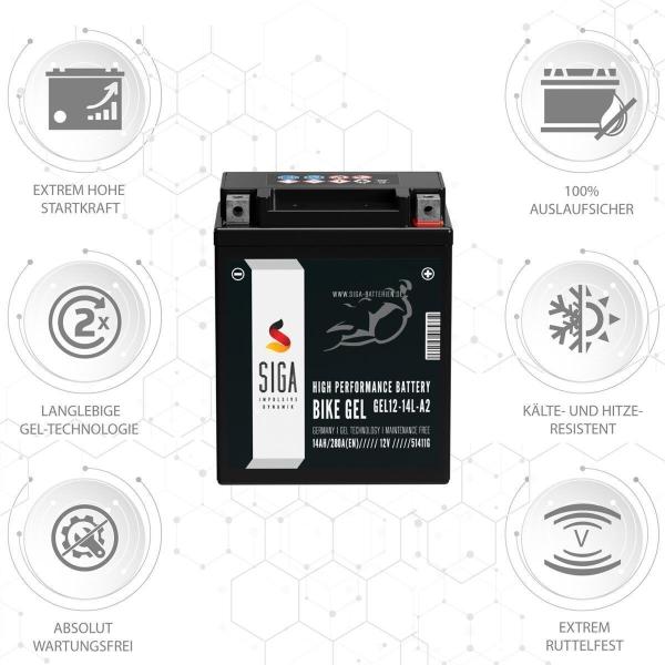 Batteria per moto SIGA Bike Gel YB14L-A2 14Ah 12V