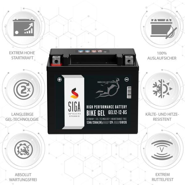 SIGA Bike Gel Motorrad Batterie YTX12-BS 12Ah 12V