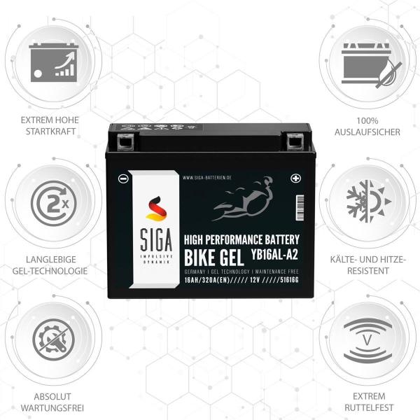 SIGA Gel Motorradbatterie YB16AL-A2 16Ah 12V