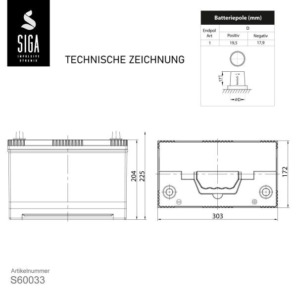 SIGA Performance Asia Autobatterie PPL 100Ah 12V