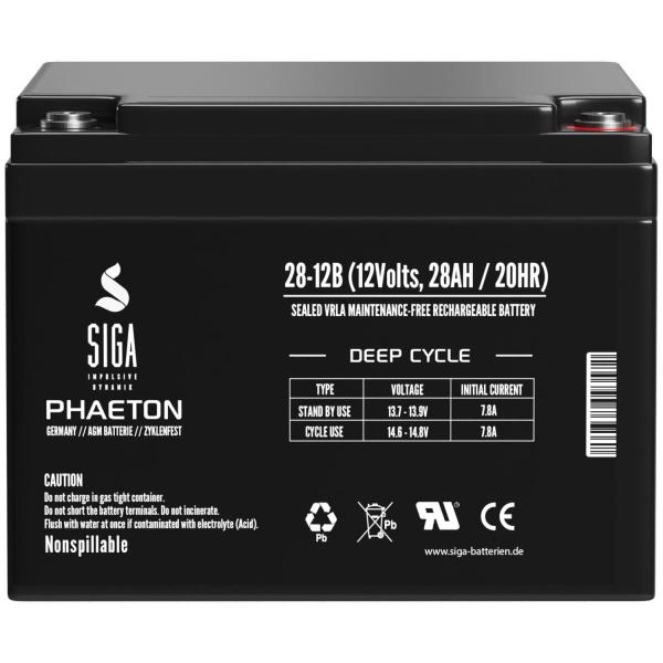 Batteria SIGA Phaeton AGM 28Ah 12V per alimentazione di emergenza