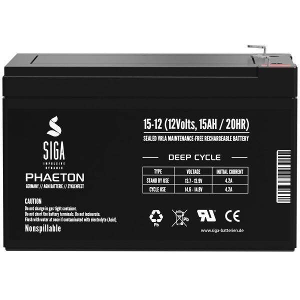 SIGA Phaeton AGM Deep Cycle Battery 15Ah 12V