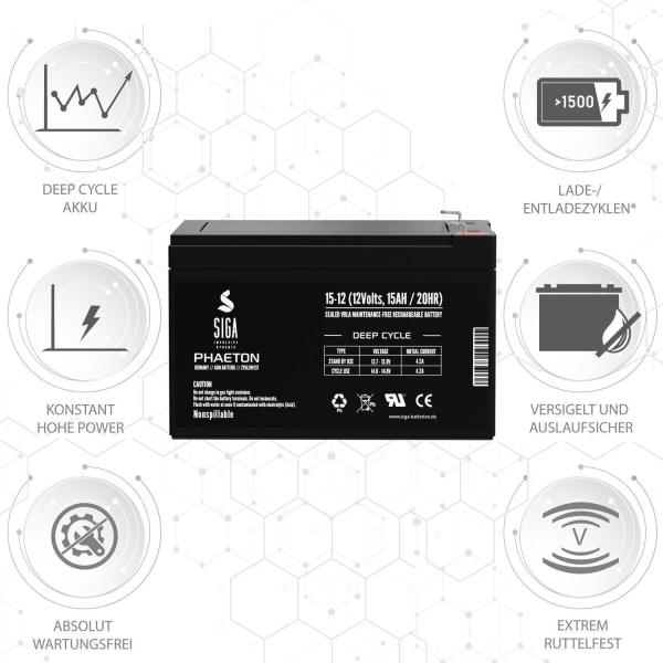 SIGA Phaeton AGM Deep Cycle Battery 15Ah 12V