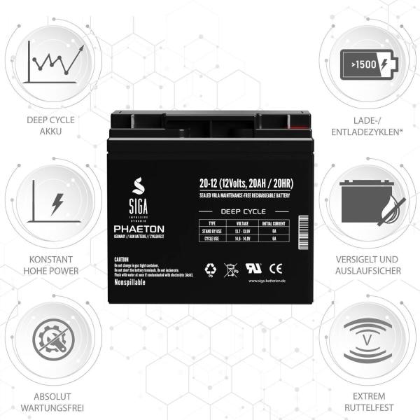 Batteria SIGA Phaeton AGM Deep Cycle 20Ah 12V