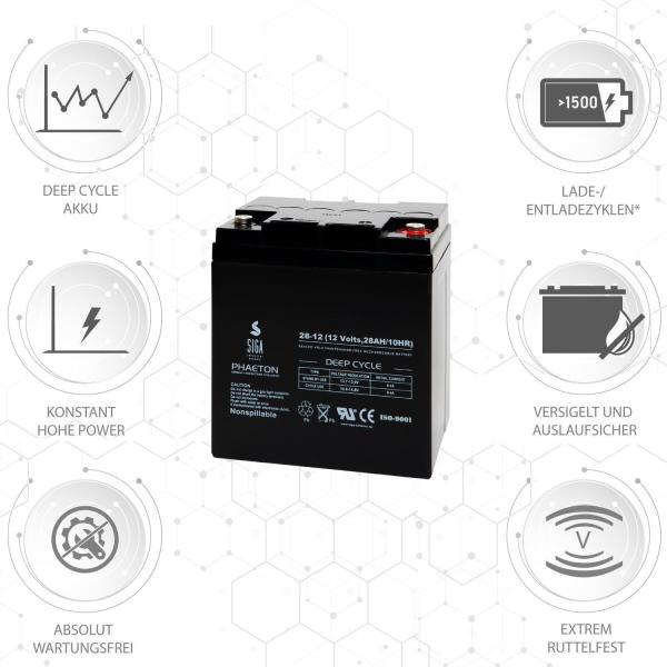 Batteria SIGA Phaeton AGM Deep Cycle 28Ah 12V