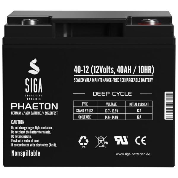 Batteria SIGA Phaeton AGM Deep Cycle 40Ah 12V