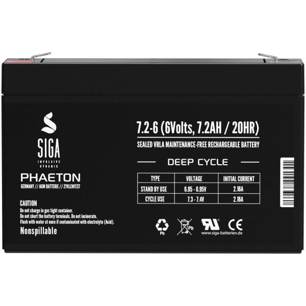 SIGA Phaeton AGM Deep Cycle Battery 7.2Ah 6V
