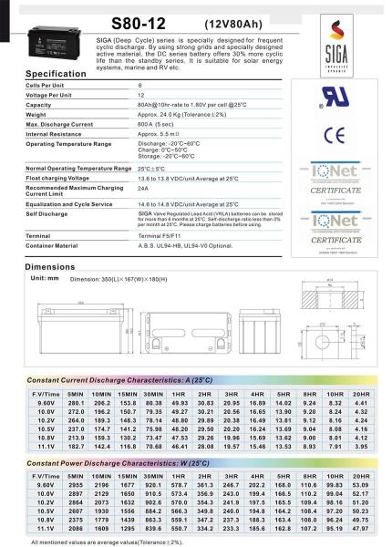 Batteria SIGA Phaeton AGM Deep Cycle 80Ah 12V