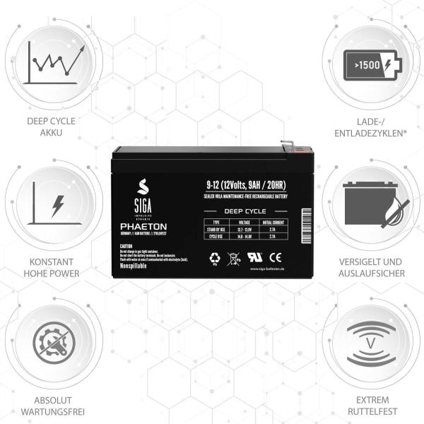 SIGA Phaeton AGM Deep Cycle Battery 9Ah 12V